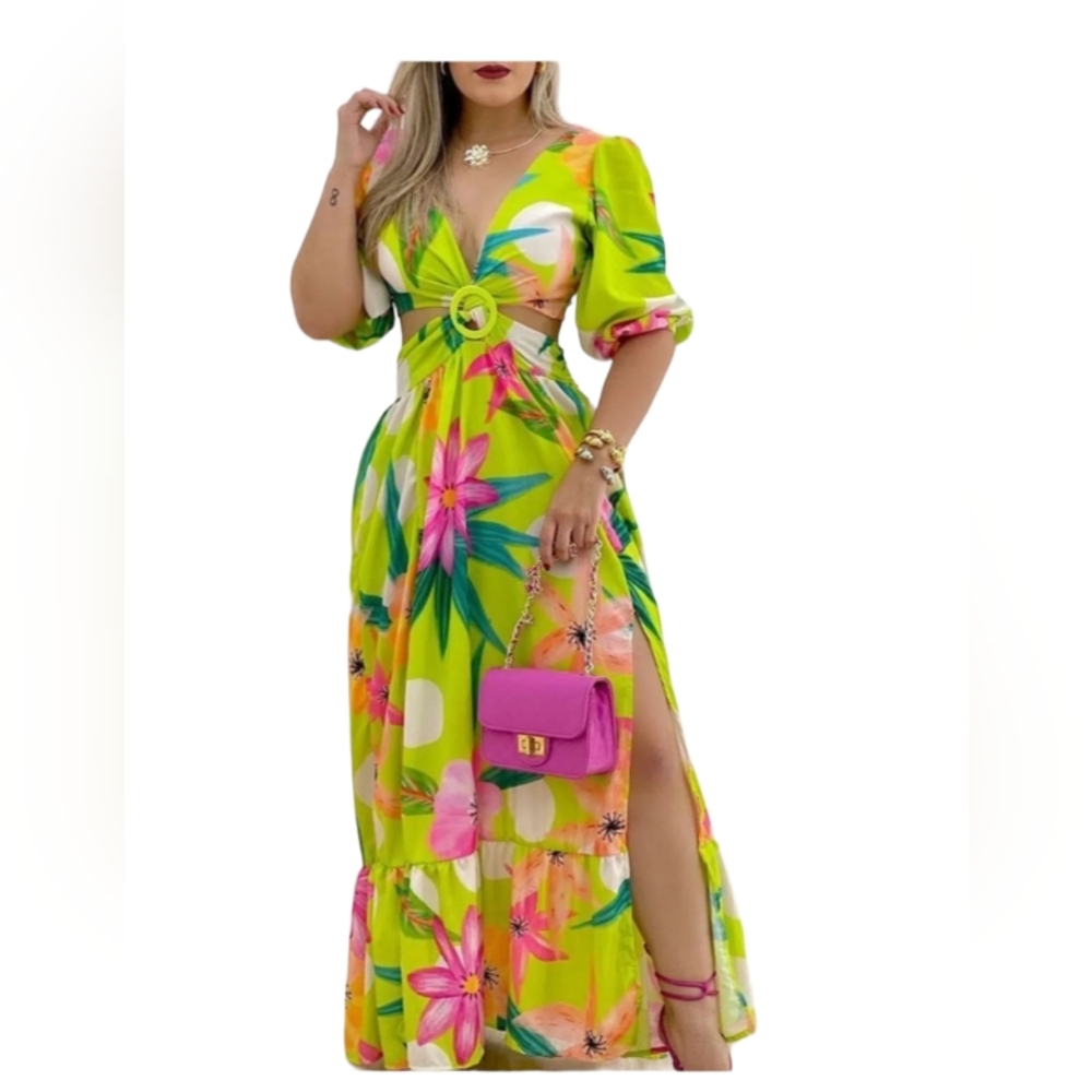 Women's v-neck cut-out vintage dress